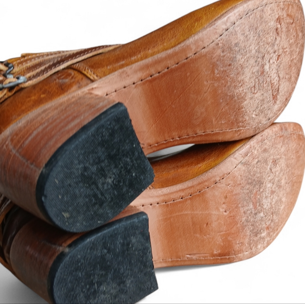 Freebird Women's Size 6 Tan Leather Ankle Booties with Buckles & Inside Zipper - Picture 8 of 10